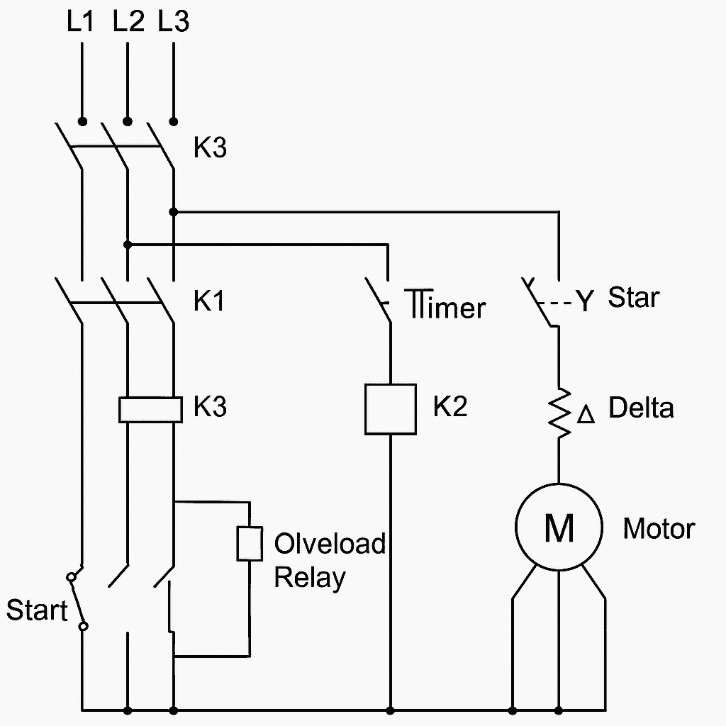 مدار ستاره مثلث اتوماتیک با کنتاکتور؛ نحوه بستن و عملکرد